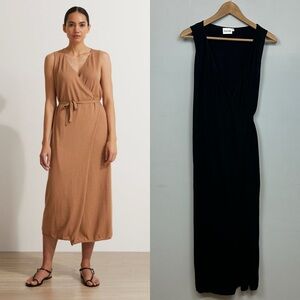 Cultiver & The Curated Sofia Knitted Wrap Dress -BLACK Silk/ Linen Blend Sz M